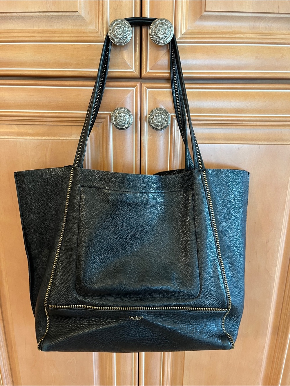 Botkier Black Pebbled Soho Leather Tote with Zip Trim